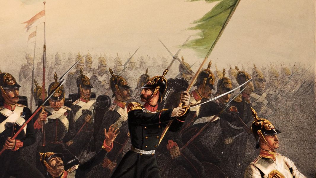 Литография с картины Зичи «Сражение при Ольтенице 23 октября 1853 г. Якутского пехотного полка» Музей обороны Севастополя